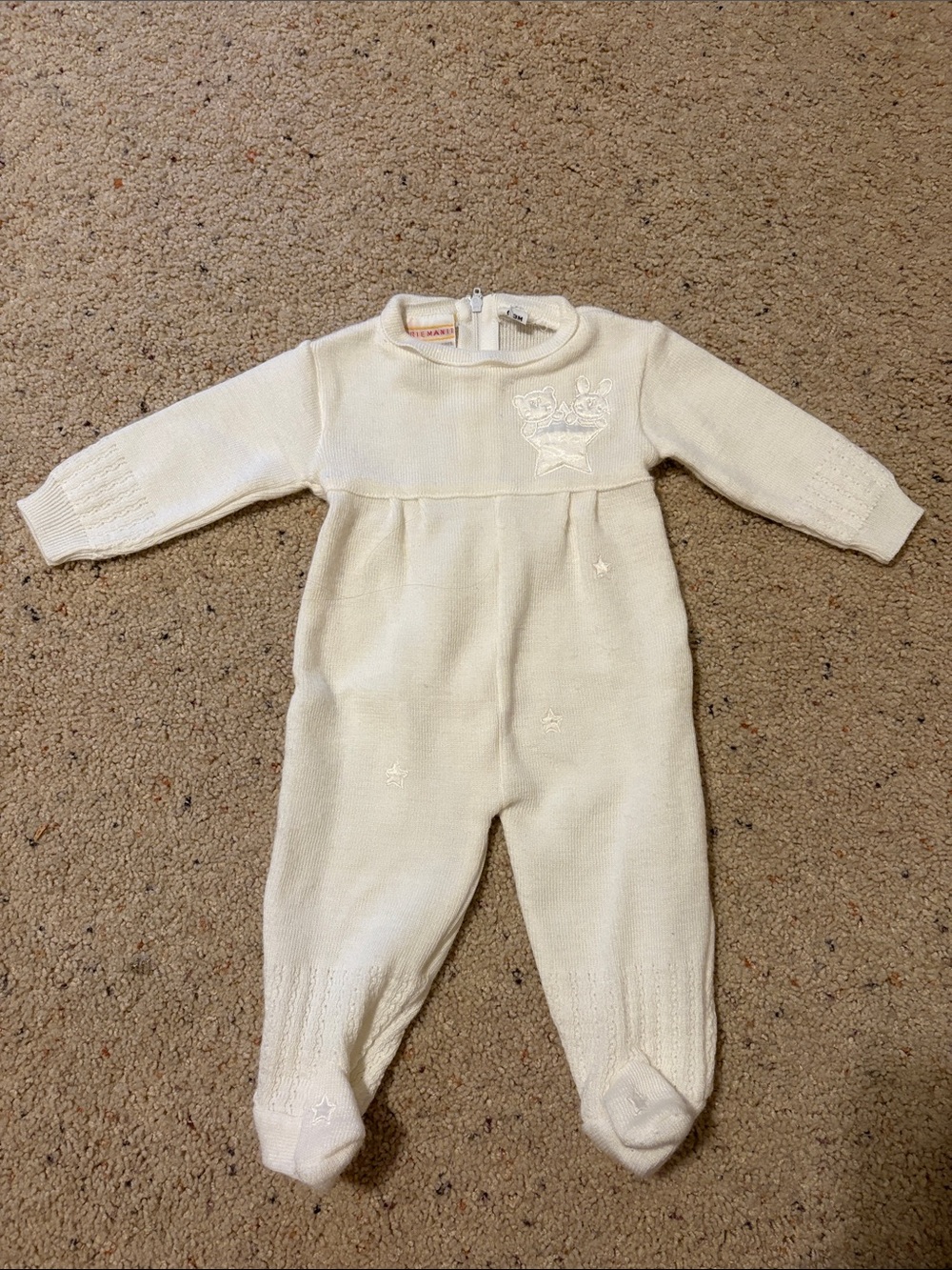 Baby Cream Knit One-Piece Footed Outfit